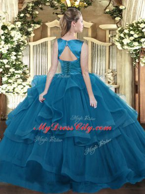 Sumptuous Teal Sleeveless Ruffles Floor Length Quinceanera Dress