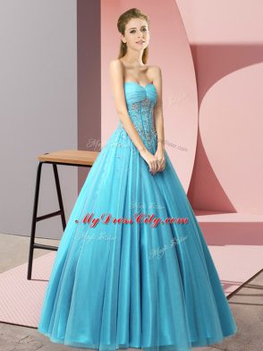 Sweetheart Sleeveless Prom Party Dress Floor Length Beading Baby Blue Tulle