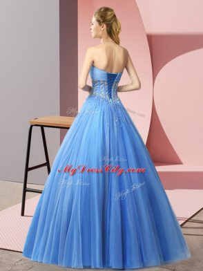 Sweetheart Sleeveless Prom Party Dress Floor Length Beading Baby Blue Tulle