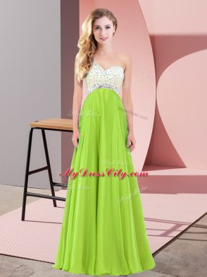 Low Price One Shoulder Sleeveless Prom Gown Floor Length Beading Chiffon