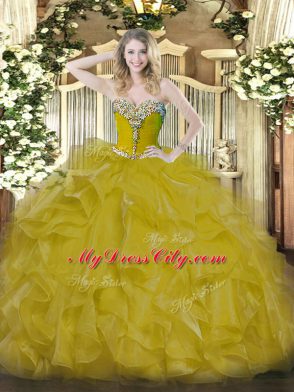 Floor Length Ball Gowns Sleeveless Gold Quinceanera Dress Lace Up