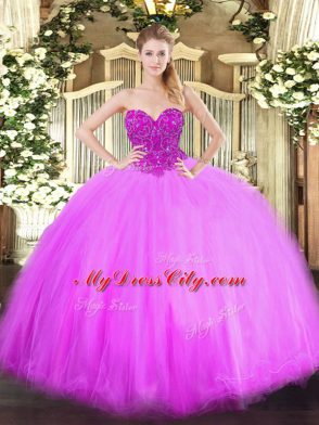 Superior Lilac Lace Up Sweetheart Beading Quinceanera Gown Tulle Sleeveless
