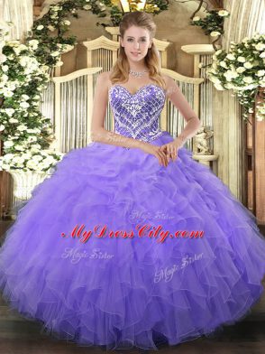 Sleeveless Beading and Ruffles Lace Up Vestidos de Quinceanera