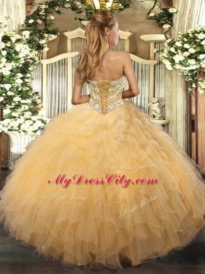 Sleeveless Beading and Ruffles Lace Up Vestidos de Quinceanera