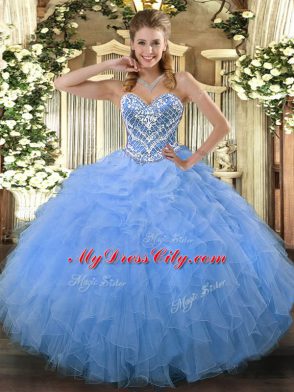 Dazzling Sweetheart Sleeveless Tulle 15th Birthday Dress Beading and Ruffles Side Zipper