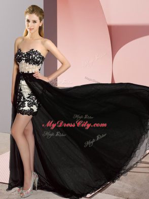 High Low White And Black Prom Dress Sweetheart Sleeveless Sweep Train Lace Up