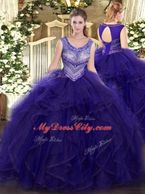 Vintage Floor Length Purple Sweet 16 Quinceanera Dress Scoop Sleeveless Lace Up