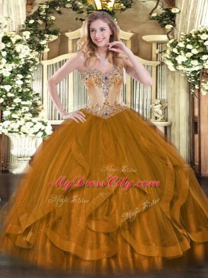 Extravagant Floor Length Ball Gowns Sleeveless Brown Vestidos de Quinceanera Lace Up