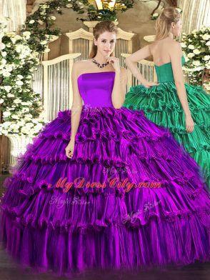 Sophisticated Floor Length Purple Quinceanera Gown Strapless Sleeveless Zipper