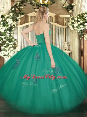 Sexy Tulle Strapless Sleeveless Zipper Appliques 15th Birthday Dress in Eggplant Purple