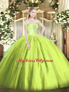 Comfortable Floor Length Ball Gowns Sleeveless Yellow Green Sweet 16 Dresses Lace Up