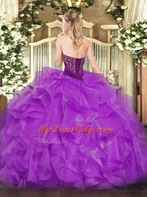 Glittering Organza Sleeveless Floor Length Sweet 16 Quinceanera Dress and Beading and Ruffles