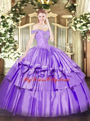 Most Popular Beading and Ruffled Layers Quinceanera Dresses Lavender Lace Up Sleeveless Floor Length