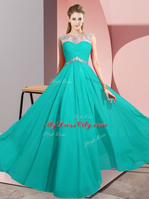 Sexy Empire Turquoise Scoop Chiffon Sleeveless Floor Length Clasp Handle