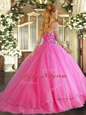 Blue Sleeveless Tulle Brush Train Lace Up Sweet 16 Dress for Military Ball and Sweet 16 and Quinceanera
