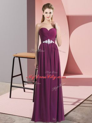 Beading Prom Dress Dark Purple Lace Up Sleeveless Floor Length