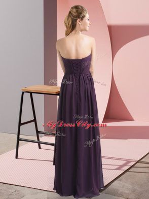 Beading Prom Dress Dark Purple Lace Up Sleeveless Floor Length