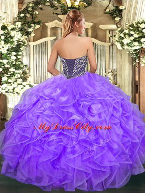 Luxury Floor Length Orange Sweet 16 Dresses Organza Sleeveless Beading and Ruffles