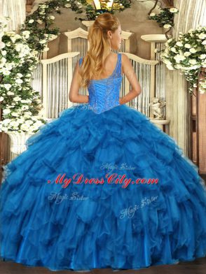Sleeveless Lace Up Floor Length Beading and Ruffles Sweet 16 Dress