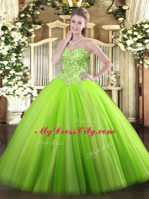 Sweetheart Sleeveless Tulle Vestidos de Quinceanera Appliques Lace Up