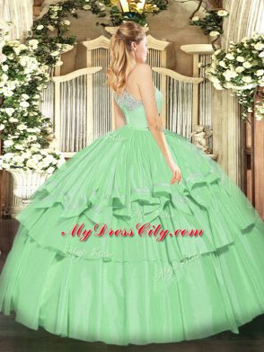 Perfect Sleeveless Zipper Floor Length Lace and Ruffled Layers Sweet 16 Dress