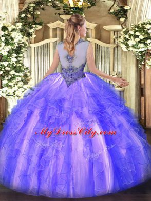 Floor Length Lavender Sweet 16 Dresses Scoop Sleeveless Lace Up