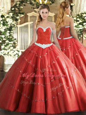 Free and Easy Sleeveless Lace Up Floor Length Appliques Quinceanera Gowns