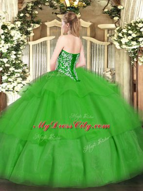 Olive Green Sweet 16 Quinceanera Dress Military Ball and Sweet 16 and Quinceanera with Beading and Ruffled Layers Sweetheart Sleeveless Lace Up