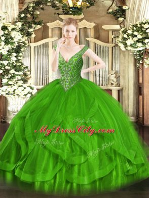 Affordable Ball Gowns Beading and Ruffles Sweet 16 Quinceanera Dress Lace Up Tulle Sleeveless Floor Length
