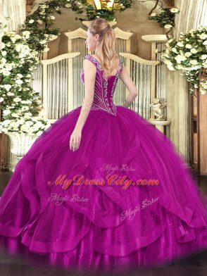 Affordable Ball Gowns Beading and Ruffles Sweet 16 Quinceanera Dress Lace Up Tulle Sleeveless Floor Length