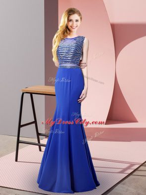 Sleeveless Elastic Woven Satin Floor Length Backless Evening Dress in Royal Blue with Beading