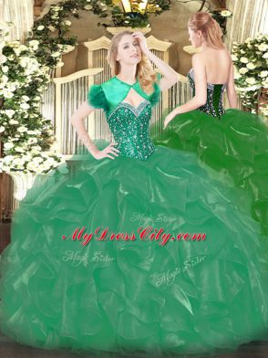 Most Popular Turquoise Sleeveless Organza Lace Up Quinceanera Gowns for Military Ball and Sweet 16 and Quinceanera