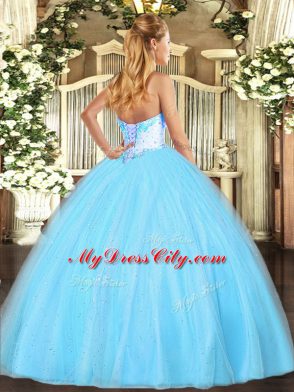 Trendy Floor Length Lilac Sweet 16 Quinceanera Dress Tulle Sleeveless Beading