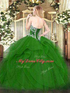 Ball Gowns 15th Birthday Dress Green Strapless Tulle Sleeveless Floor Length Lace Up