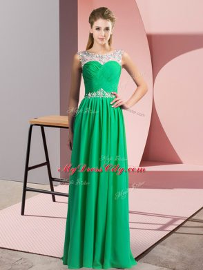 Green Clasp Handle Scoop Beading Evening Dress Chiffon Sleeveless