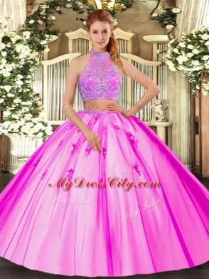 Discount Fuchsia Sleeveless Beading Floor Length Ball Gown Prom Dress