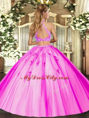 Discount Fuchsia Sleeveless Beading Floor Length Ball Gown Prom Dress