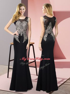 Sleeveless Floor Length Appliques Side Zipper Homecoming Dress with Black