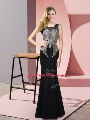 Sleeveless Floor Length Appliques Side Zipper Homecoming Dress with Black