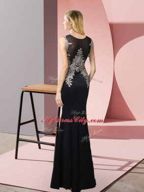 Sleeveless Floor Length Appliques Side Zipper Homecoming Dress with Black