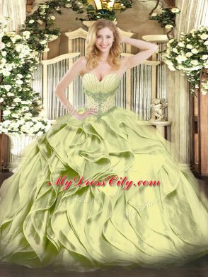 Fancy Floor Length Ball Gowns Sleeveless Olive Green Quinceanera Gown Lace Up