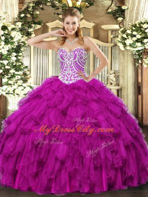 Sleeveless Lace Up Floor Length Beading and Ruffles Quince Ball Gowns