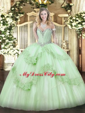 Sleeveless Lace Up Floor Length Beading and Appliques Sweet 16 Quinceanera Dress