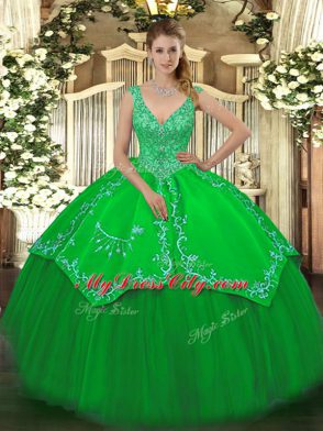 Fashion Taffeta and Tulle Sleeveless Floor Length Sweet 16 Dress and Beading and Embroidery