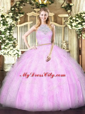 Sleeveless Lace and Ruffles Zipper 15th Birthday Dress