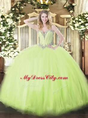 Glamorous Yellow Green Sleeveless Floor Length Beading Lace Up Vestidos de Quinceanera