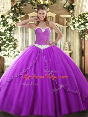 Mini Length Ball Gowns Sleeveless Purple 15th Birthday Dress Brush Train Lace Up