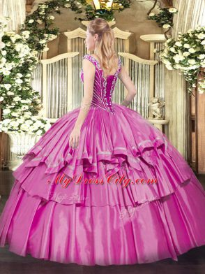 Floor Length Lace Up Quinceanera Gown Green for Military Ball and Sweet 16 and Quinceanera with Beading and Ruffled Layers