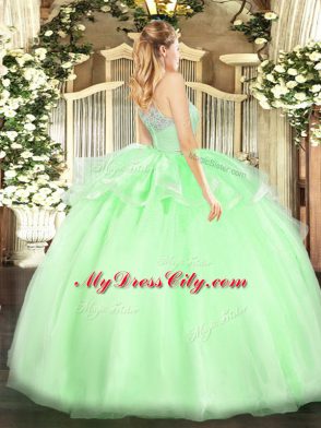 Yellow Green Two Pieces Tulle Scoop Sleeveless Lace Floor Length Zipper Quinceanera Gowns