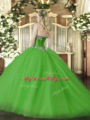 Fantastic Sweetheart Sleeveless Tulle Sweet 16 Quinceanera Dress Beading Brush Train Lace Up
